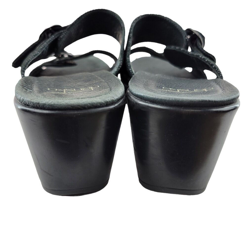 Dansko Wedge Sandals Jessie Size 41 10.5-11 Black Lizard Leather‎ Slip On Buckle - Picture 5 of 13